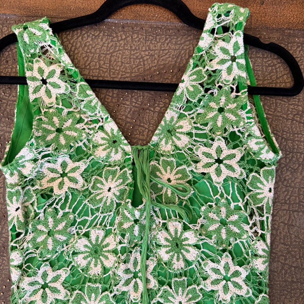 $885 Stella Pardo Paris Organic Cotton Floral Crochet Maxi Dress Green White S - Picture 7 of 15